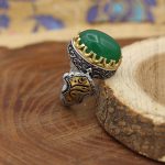 انگشتر عقیق سبز نقره مردانه طرح شهید - Image 2