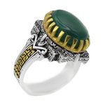 انگشتر عقیق سبز نقره مردانه طرح حکیم