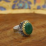 انگشتر عقیق سبز نقره مردانه طرح حکیم - Image 2