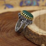 انگشتر عقیق سبز نقره مردانه طرح حکیم - Image 3