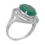 انگشتر عقیق سبز نقره زنانه طرح هستی + حرز امام جواد (ع) + آیت الکرسی