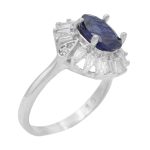 انگشتر یاقوت کبود الماس تراش نقره زنانه طرح سینره