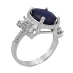 انگشتر یاقوت کبود الماس تراش نقره زنانه طرح مرجان