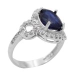 انگشتر یاقوت کبود الماس تراش نقره زنانه طرح تی تی