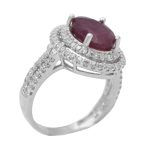 انگشتر یاقوت سرخ الماس تراش نقره زنانه طرح حریر