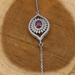 دستبند گارنت الماس تراش نقره زنانه طرح نرگس - Image 2