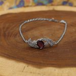 دستبند گارنت الماس تراش نقره زنانه طرح نبات - Image 3