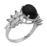 انگشتر عقیق مشکی نقره زنانه طرح پرستو