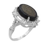 انگشتر عقیق مشکی نقره زنانه طرح سعیده + حرز امام جواد (ع) + آیت الکرسی