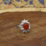 انگشتر عقیق سرخ نقره زنانه طرح پوران - Image 2