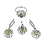 نیم ست زبرجد الماس تراش نقره زنانه طرح سوسن