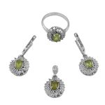 نیم ست زبرجد الماس تراش نقره زنانه طرح گلرخ