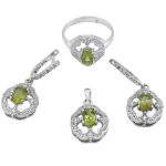 نیم ست زبرجد الماس تراش نقره زنانه طرح شبدر