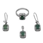 نیم ست زمرد زامبیا الماس تراش نقره زنانه طرح الفت