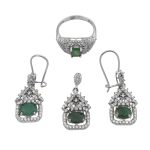 نیم ست زمرد زامبیا الماس تراش نقره زنانه طرح فریبا