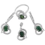 نیم ست زمرد زامبیا الماس تراش نقره زنانه طرح قلب