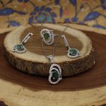 نیم ست زمرد زامبیا الماس تراش نقره زنانه طرح قلب - Image 2