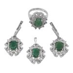 نیم ست زمرد زامبیا الماس تراش نقره زنانه طرح هانیه