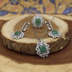 نیم ست زمرد زامبیا الماس تراش نقره زنانه طرح هانیه - Image 2