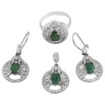 نیم ست زمرد زامبیا الماس تراش نقره زنانه طرح رزیتا