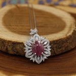 گردنبند یاقوت سرخ الماس تراش نقره زنانه طرح مرجان - Image 2