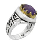 انگشتر آمیتیست نقره مردانه دست ساز طرح آذرخش