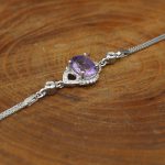 دستبند آمیتیست الماس تراش نقره زنانه طرح لاله - Image 2