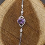 دستبند آمیتیست الماس تراش نقره زنانه طرح لاله - Image 3