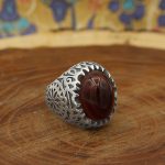 انگشتر عقیق سلیمانی نقره مردانه طرح خراسان - Image 2