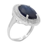 انگشتر یاقوت کبود الماس تراش نقره زنانه طرح تهمینه