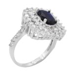 انگشتر یاقوت کبود الماس تراش نقره زنانه طرح نفیسه