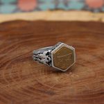 انگشتر حرز امام جواد (ع) نقره مردانه و زنانه طرح شش ضلعی امیری حسین و نعم الامیر + تربت امام حسین (ع) - Image 2