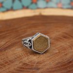 انگشتر حرز امام جواد (ع) نقره مردانه و زنانه طرح شش ضلعی آیت الکرسی 3 + تربت امام حسین (ع) - Image 2