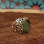 انگشتر یشم هندی نقره مردانه طرح نادر - Image 3