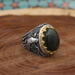 انگشتر یشم نقره مردانه طرح ققنوس - Image 3