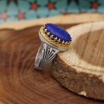 انگشتر لاجورد نقره مردانه طرح شاپور - Image 2