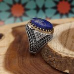 انگشتر لاجورد نقره مردانه طرح برزان - Image 3