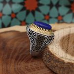 انگشتر لاجورد نقره مردانه طرح سعادت - Image 2