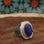 انگشتر لاجورد نقره مردانه طرح سعادت - Image 3