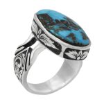 انگشتر فیروزه نیشابوری نقره دست ساز مردانه طرح شایان + حرز امام جواد (ع)