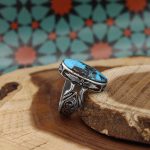 انگشتر فیروزه نیشابوری نقره دست ساز مردانه طرح شایان + حرز امام جواد (ع) - Image 2