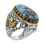 انگشتر فیروزه نیشابوری نقره مردانه طرح شاهین