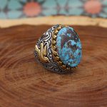 انگشتر فیروزه نیشابوری نقره مردانه طرح شاهین - Image 2