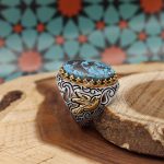 انگشتر فیروزه نیشابوری نقره مردانه طرح شاهین - Image 3