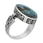 انگشتر فیروزه نیشابوری نقره دست ساز مردانه طرح آریا + حرز امام جواد (ع)