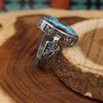 انگشتر فیروزه نیشابوری نقره دست ساز مردانه طرح آریا + حرز امام جواد (ع) - Image 3