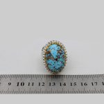 انگشتر فیروزه نیشابوری دست ساز نقره مردانه طرح آیینه کاری فاخر نادر - Image 4