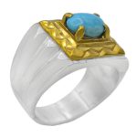 انگشتر فیروزه نیشابوری نقره مردانه دست ساز طرح منصور