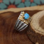 انگشتر فیروزه نیشابوری نقره مردانه دست ساز طرح منصور - Image 2