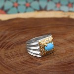 انگشتر فیروزه نیشابوری نقره مردانه دست ساز طرح منصور - Image 3